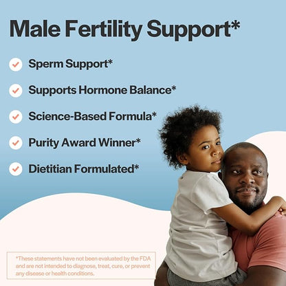 Fertility Supplements for Men | Male Fertility Support | Mens Fertility Vitamin Supplement | Mens Prental Vitamins | Healthy Sperm & Motility | Clean Label Project Certified | 30 Day Supply Capsules
