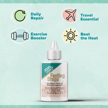 Keto Chow Fasting Drops | Sodium and Ionic Magnesium Fasting Supplement | Intermittent Fasting Mineral Supplements | Electrolyte Replenisher | On The Go Container | (24ml Pocket Flask)