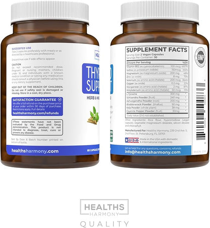 Thyroid Support with Iodine (Non-GMO) Improve Your Energy & Mood - Metabolism Booster for Weight Loss - Thyroid Health Supplement for Women and for Men - Ashwagandha, Zinc, B12 Complex - 60 Capsules