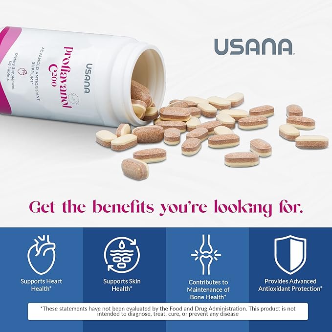 USANA Proflavanol C200 - Advanced Antioxidant with Bioflavanoids and Vitamin C for Heart Health - 56 Tablets - 28 Day Supply