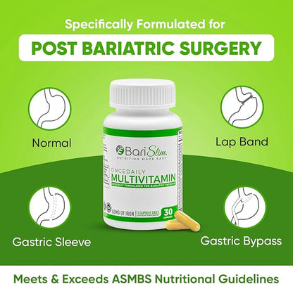 BariSlim Once Daily Bariatric Multivitamin Capsule - 60mg of Iron - Bariatric Vitamin & Supplement for Post Bariatric Surgery Including Gastric Bypass & Gastric Sleeve | 30 Day Supply