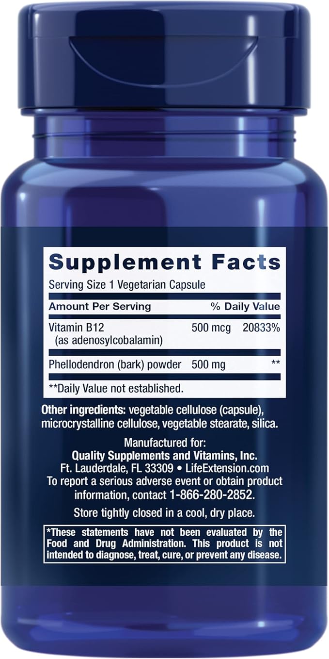 Life Extension Dopamine Advantage - Phellodendron Bark Supplement with Vitamin B12 - for Youthful Dopamine Levels and Brain Health - Gluten-Free, Non-GMO, Vegetarian - 30 Capsules