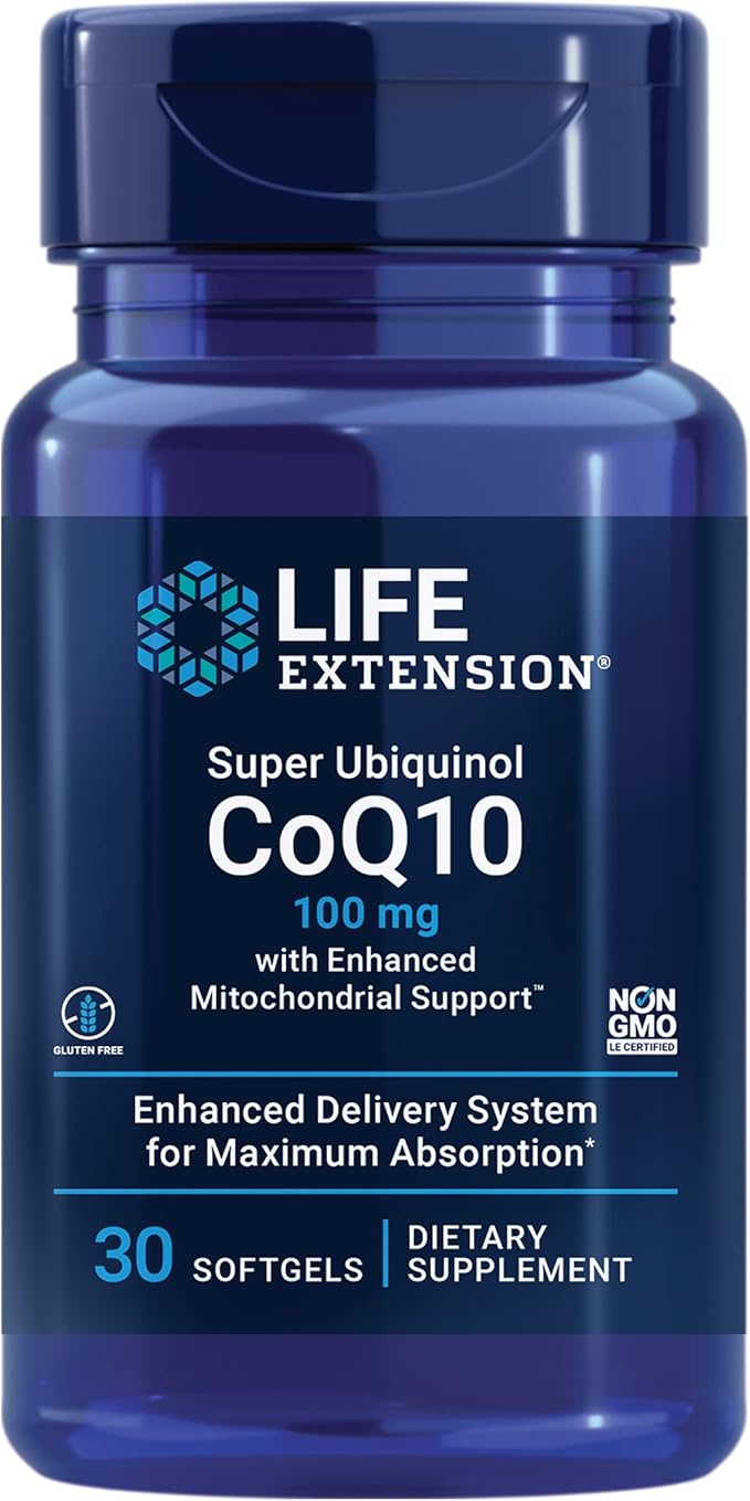 Life Extension Super Ubiquinol CoQ10 with Enhanced Mitochondrial Support™, Heart Health Supplement, Maximum Absorption, 100 mg, Non-GMO, Gluten-Free, 30 softgels