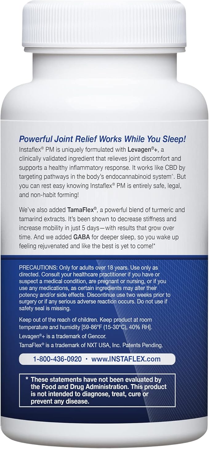 Instaflex PM Nighttime Joint Support with Levagen, Tamaflex, GABA, Ashwagandha, Passionflower Extract, Mobility, Sleep Support - 60 Capules