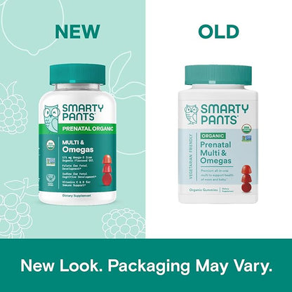 SmartyPants Organic Prenatal Vitamins for Women, Multivitamin Gummies: Biotin, Methylfolate, Omega 3 (ALA), Vitamin D3, C, Vitamin B12, B6, Vitamin A, K2 & Zinc, Vegetarian, 120 Count (30 Day Supply)