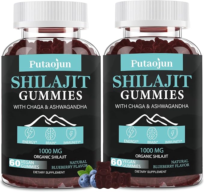 Shilajit Gummies for man & woman. Himalayan Shilajit or Shilajit Supplement. 3rd Party Tested.1000mg Pure Shilajit, 200mg Ashwagandha, 200mg Chaga,100mg Ginseng,100mg Saw Palmatto, 60mg Black Seed Oil