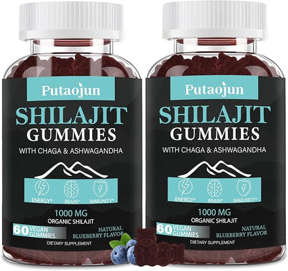 Shilajit Gummies for man & woman. Himalayan Shilajit or Shilajit Supplement. 3rd Party Tested.1000mg Pure Shilajit, 200mg Ashwagandha, 200mg Chaga,100mg Ginseng,100mg Saw Palmatto, 60mg Black Seed Oil
