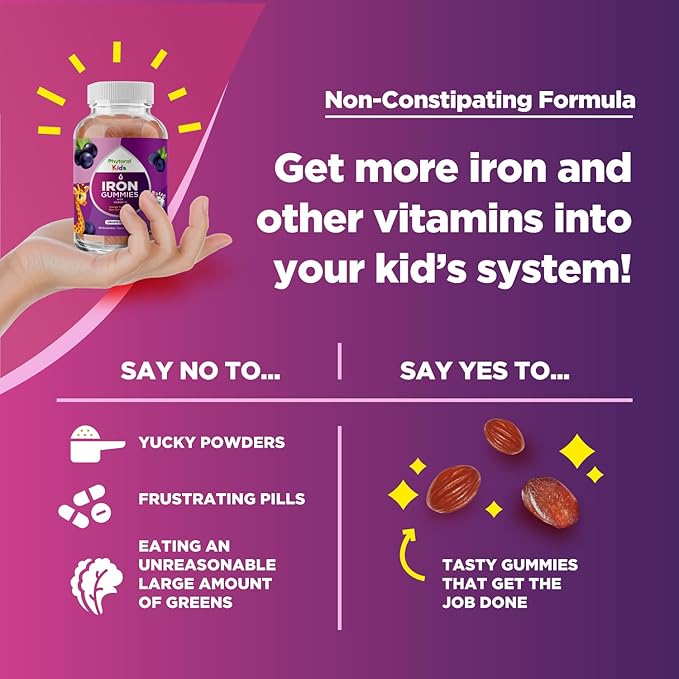 Multivitamin with Iron Gummies for Kids - Chewable Iron Gummy Vitamins for Kids Focus Aid and Natural Energy Supplement - Kids Gummy Vitamins with Iron for Immune Support Mental Clarity and Focus
