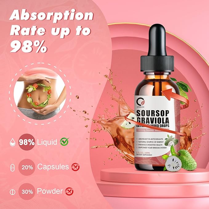 Soursop Graviola Liquid Drops - 1000 mg Soursop Extract Plus 300 mg Sea Moss, Soursop Bitters Liquid for Cell Regeneration, Immune Boost, Relax, Antioxidant, Energy - 2 Fl Oz