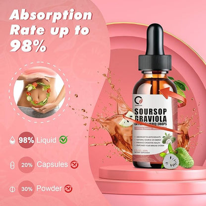 Soursop Graviola Liquid Drops - 1000 mg Soursop Extract Plus 300 mg Sea Moss, Soursop Bitters Liquid for Cell Regeneration, Immune Boost, Relax, Antioxidant, Energy - 2 Fl Oz