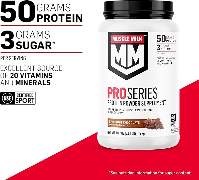 Muscle Milk Pro Series Knockout Chocolate Protein Powder, 5 Pound 28 Servings & 2 Pound 11 Servings