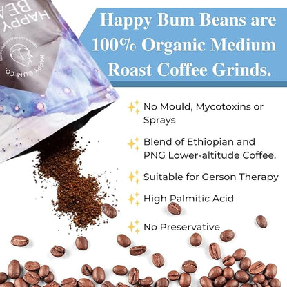 Happy Bum Coffee Enema Beans | Medium Roast Enema Coffee Organic Detox with Higher Palmitic Acid, Mold-Free and Low Acidity for Gentle Detox and Gut Health (400g)