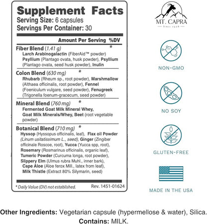 MT. CAPRA SINCE 1928 CapraCleanse | Effective Cleansing of GI Tract with All Natural & Non-GMO Ingredients | 180 Capsules