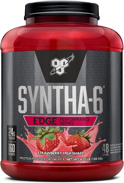 BSN SYNTHA-6 EDGE Protein Powder, with Hydrolyzed Whey, Micellar Casein, Milk Protein Isolate, Low Sugar, 24g Protein, Strawberry Milkshake, 48 Servings
