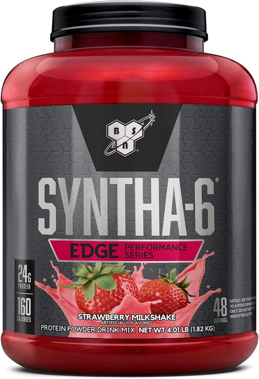 BSN SYNTHA-6 EDGE Protein Powder, with Hydrolyzed Whey, Micellar Casein, Milk Protein Isolate, Low Sugar, 24g Protein, Strawberry Milkshake, 48 Servings