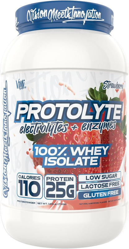 VMI Sports | Protolyte Whey Isolate Protein Powder | Low-Calorie Whey Protein Powder for Weight Loss | Protein Powder for Muscle Gain | Non-GMO (Strawberry Milkshake, 1.6 Pounds)