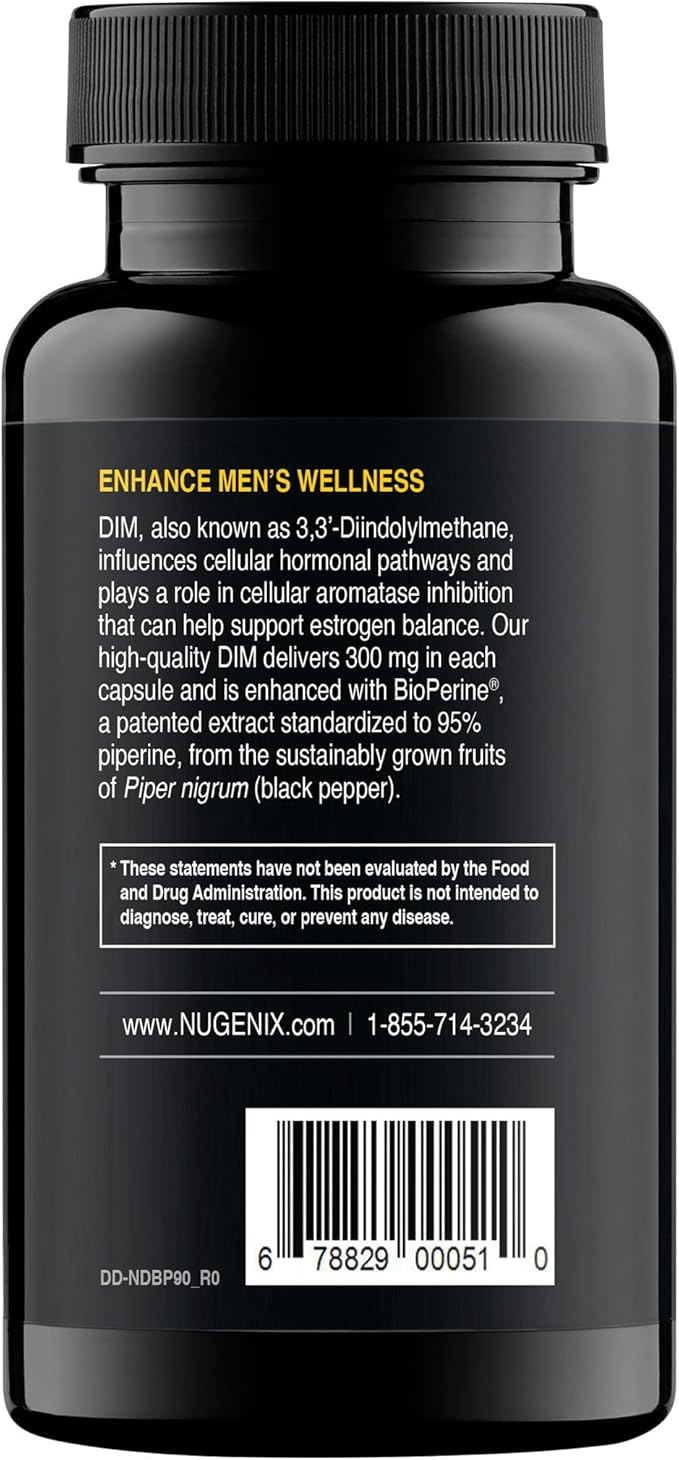 Nugenix Essentials DIM Supplement 305 mg Diindolylmethane & BioPerine for Hormone Balance, 90 Capsules