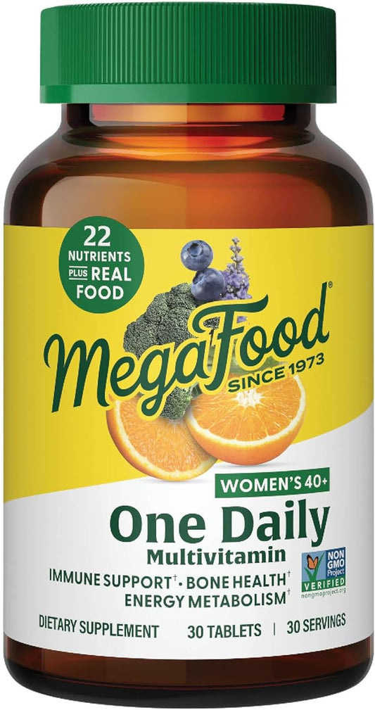 MegaFood Women's 40+ One Daily Multivitamin for Women with Vitamin B12, Vitamin B6, Vitamin C, Vitamin D, Zinc & Iron – Plus Real Food - Immune Support - Bone Health - Non-GMO - Vegetarian - 30 Tabs
