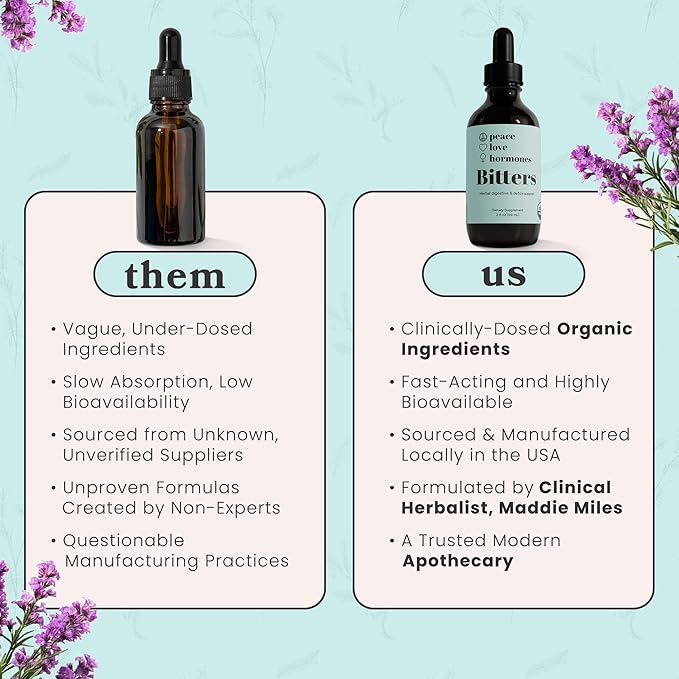 peace. love. hormones. Herbal Digestive Bitters Supplement for Women | USDA Organic Bitters for Digestion, Liver Detox with Gentian Root, Burdock Root, Dandelion Leaf Extracts - 2 fl oz, 59 Servings