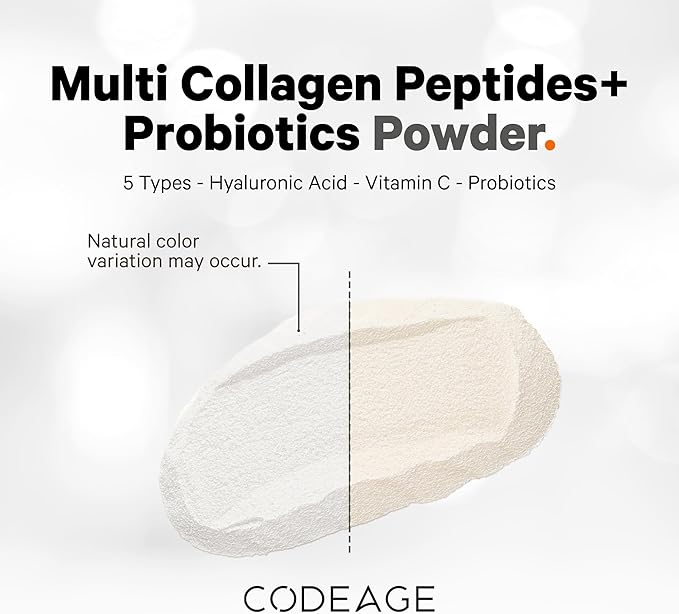 Codeage Multi Collagen Peptides Powder + Probiotics Black Edition, Vitamin C, Hyaluronic Acid Powder Supplement, Grass-Fed, Hydrolyzed, Zero Carbs, Type I, II, III, V & X, Unflavored, 10.58oz