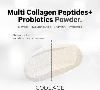 Codeage Multi Collagen Peptides Powder + Probiotics Black Edition, Vitamin C, Hyaluronic Acid Powder Supplement, Grass-Fed, Hydrolyzed, Zero Carbs, Type I, II, III, V & X, Unflavored, 10.58oz