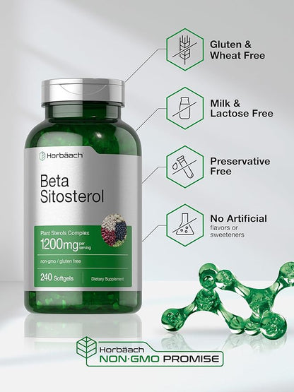 Horbäach Beta Sitosterol 1200mg | 240 Softgel Capsules | Mega Strength | Plant Sterols Complex | Non-GMO, Gluten Free Supplement
