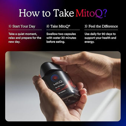 MitoQ Pure Mitochondria-targeted Antioxidant Supplement | Reducing Free Radical Damage & Oxidative Stress | Supports Cellular Longevity, Metabolic Health, Healthier Aging, and Energy (60 Capsules)