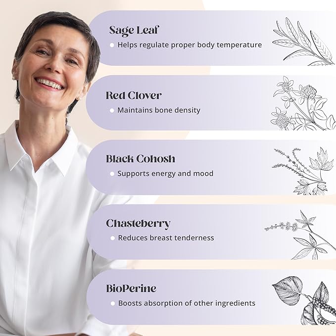 Menopause Supplements for Women - All Stage Meno Relief for Hot Flashes - Women's Hormone Support - Complete Menopause Relief - Menopause Support for Over 50 - Happy Natural Harmony Formula