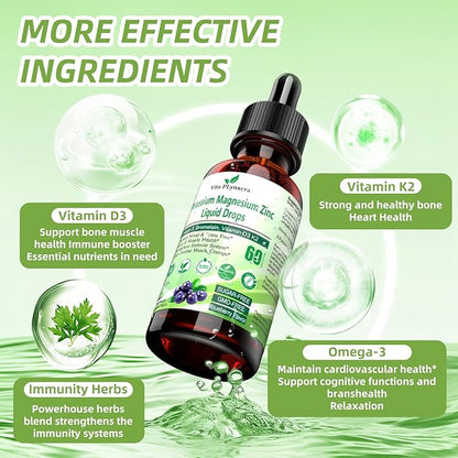 2 Pack Potassium Magnesium Supplement Liquid Drops Plus Calcium Omega-3 D3 B6 K2, Organic Liquid Potassium Magnesium Aspartate, Citrate, for Leg Cramp, Vascular Muscle & Electrolyte Balance