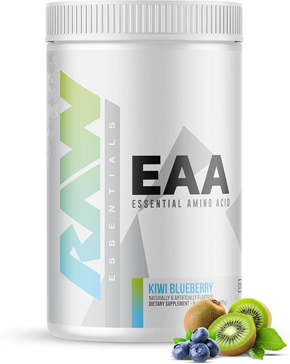 RAW EAA Amino Acids Powder, Kiwi Blueberry (25 Servings) - Pre Workout Amino Energy Powder for Strength, Endurance, Recovery & Lean Muscle Growth - BCAA Amino Acids Supplement for Men & Women