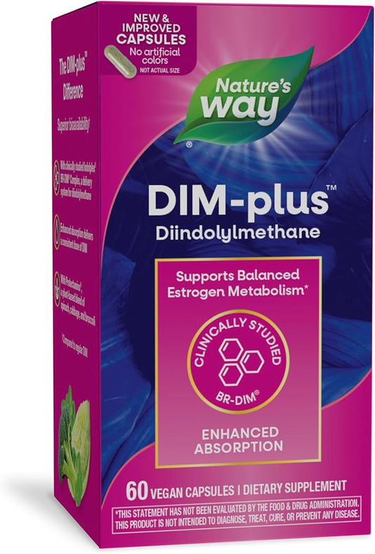 Nature's Way DIM-Plus, DIM Supplement, Supports Balanced Estrogen Metabolism*, Supports Estrogen Hormone Balance*, Diindolylmethane, 60 Vegan Capsules (Packaging May Vary)
