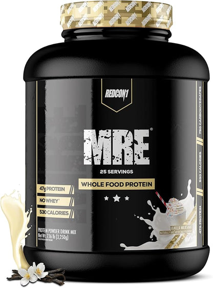 REDCON1 MRE Protein Powder, Vanilla Milkshake - Meal Replacement Protein Blend Made with MCT Oil & Whole Foods - Protein with Natural Ingredients to Aid in Muscle Recovery (25 Servings)