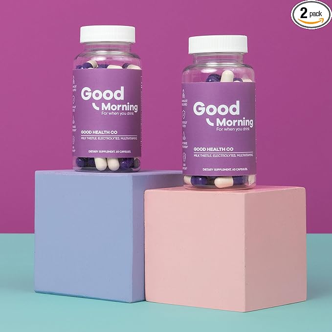 Good Morning [2 Pack] - Hangover Pills | Clinically Tested | Drinking Relief + Liver Support with Electrolytes, Milk Thistle + DHM. Cheers!