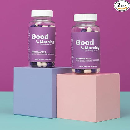 Good Morning [2 Pack] - Hangover Pills | Clinically Tested | Drinking Relief + Liver Support with Electrolytes, Milk Thistle + DHM. Cheers!