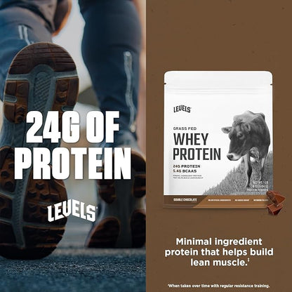 Levels Grass Fed Whey Protein Powder, No Artificials, 24G of Protein, Double Chocolate, 1LB