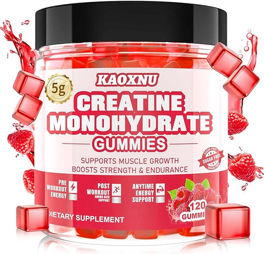 Creatine Monohydrate Gummies for Men & Women 120 CT - 5000mg of Creatine Monohydrate per Serving - Sugar Free Chewable Creatine for Muscle Strength, Muscle Builder, Energy Boost (Raspberry Flavor)