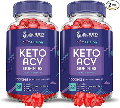 (2 Pack) Slim Fusion Keto ACV Gummies Advanced 1000MG Slimfusion Keto Gummies Formula Apple Cider Vinegar Formulated with Pomegranate Beet Juice Powder B12 Vegan Non GMO 120 Gummys