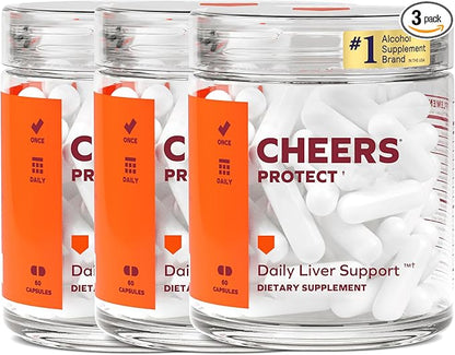 Cheers Protect | Daily Liver Supplement for Drinkers with L-Cysteine + DHM | Increase Glutathione Levels | 90 Doses | Cysteine, Dihydromyricetin, Milk Thistle, Prickly Pear, B-Vitamins, Ginger