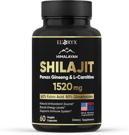 Pure Himalayan Shilajit Supplement 60 Capsules 60% Fulvic Acid 85+ Trace Minerals for Energy Boost & Immune Support Shilajit for Men & Women Alternative to Authentic Shilajit Resin or Pills, USA Made