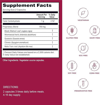 Kroeger Herb, Wormwood Herb, Black Walnut Wormwood, Clove, Quassia, Worm Wood Detox Cleanse - Wormwood Capsules, Non-GMO, Gluten Free, No Preservatives or Fillers - 200 Capsules, Made in USA