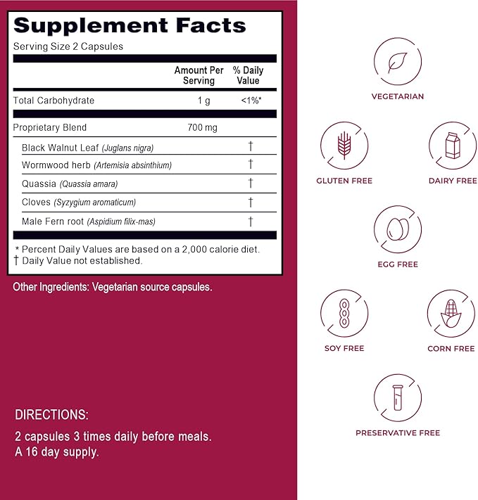 Kroeger Herb, Wormwood Herb Supplement Kit, Black Walnut, Clove, Quassia, Worm Wood Detox Cleanse - Capsules, Non-GMO, Gluten Free, No Preservatives or Fillers, Made in USA