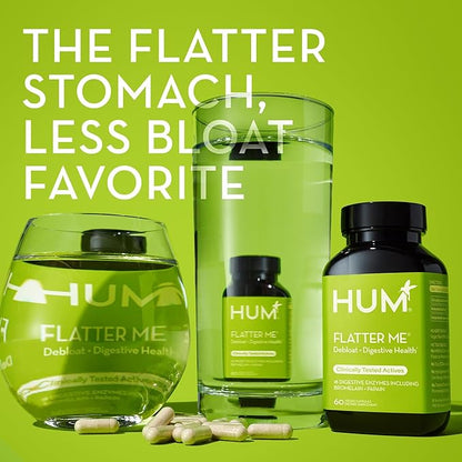 HUM Flatter Me Digestive Enzymes Bloating Supplement - Fast-Acting Bloat Relief for Digestive Health & Debloating Multi Enzyme | Bloat Pills, Anti Bloat Pills, Vegan 60 Servings