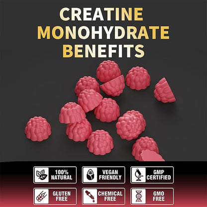 Creatine Monohydrate Gummies for Men & Women-5g of Creatine Monohydrate per Serving - Sugar Free,Vegan, Raspberry Flavor, 120 Count