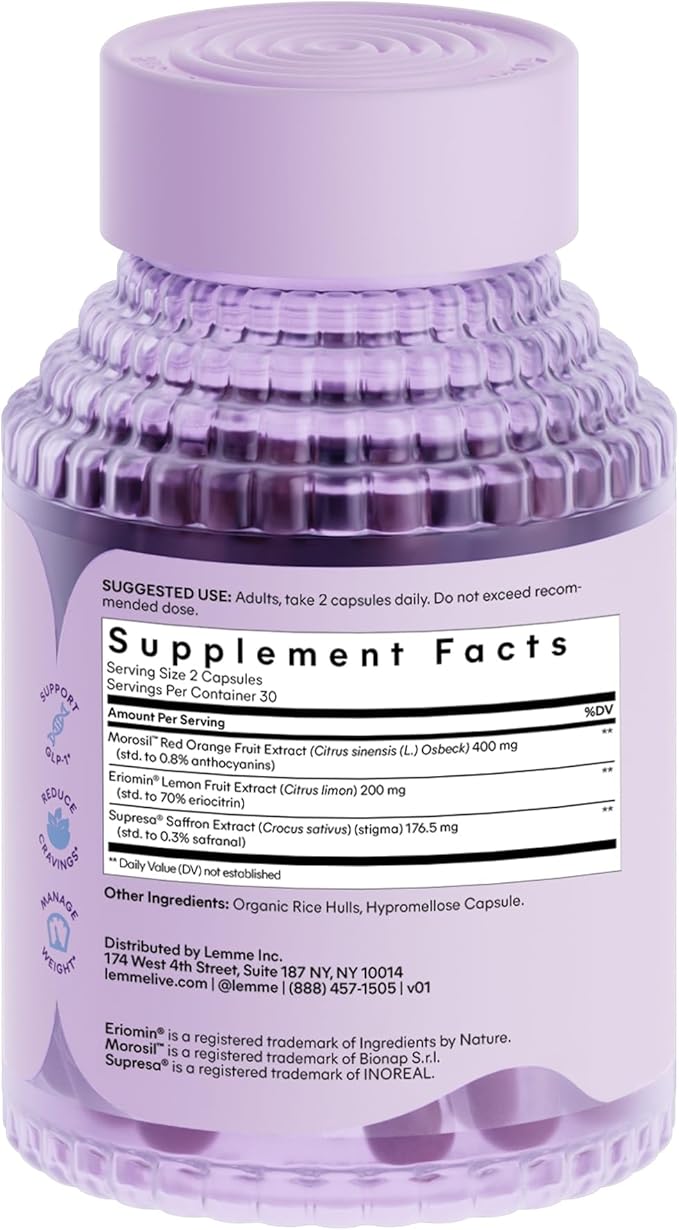 Lemme GLP-1 Daily, Reduce Hunger & Cravings, Boost GLP-1 Production, Support Fat Loss and Weight Management with Clinically Studied Ingredients, 1 Month Supply (60 Capsules)