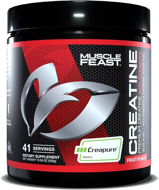 Muscle Feast Creapure Creatine Monohydrate Powder, Vegan Keto Friendly Gluten-Free Easy to Mix, Mass Gainer, Muscle Recovery Supplement and Best Creatine for Muscle Growth, Fruit Punch, 300g