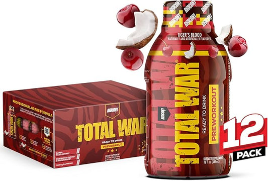 REDCON1 Total War Ready to Drink Pre Workout - Endurance Boosting, Keto Friendly RTD Formula - Amino Acid + Citrulline Malate Pre Workout Drink for Men & Women (Tiger's Blood, 12 Servings)