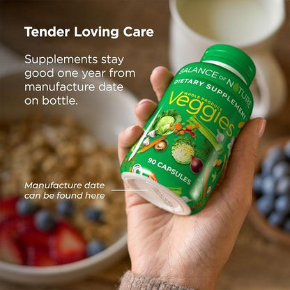 Balance of Nature Fruits & Veggies - Whole Food Supplement with Superfood Fruits and Vegetables for Women, Men, and Kids - 90 Fruit Capsules, 90 Veggie Capsules - 1 Set