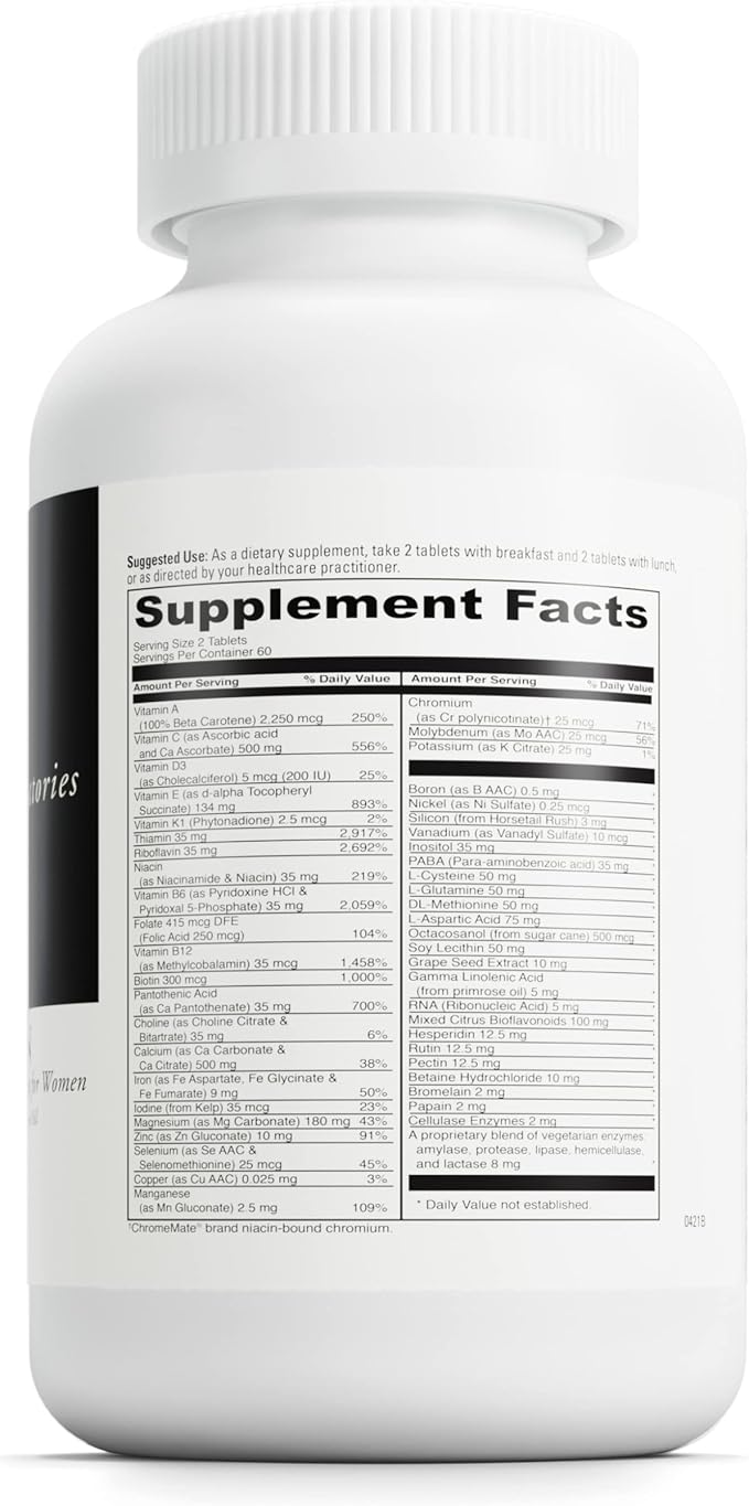 DAVINCI Labs Spectra Woman - Dietary Supplement to Support Bone Health and Women's Needs - with Vitamins, Minerals, Calcium, Beta Carotene, L-Cysteine, Grape Seed Extract, and More - 120 Tablets