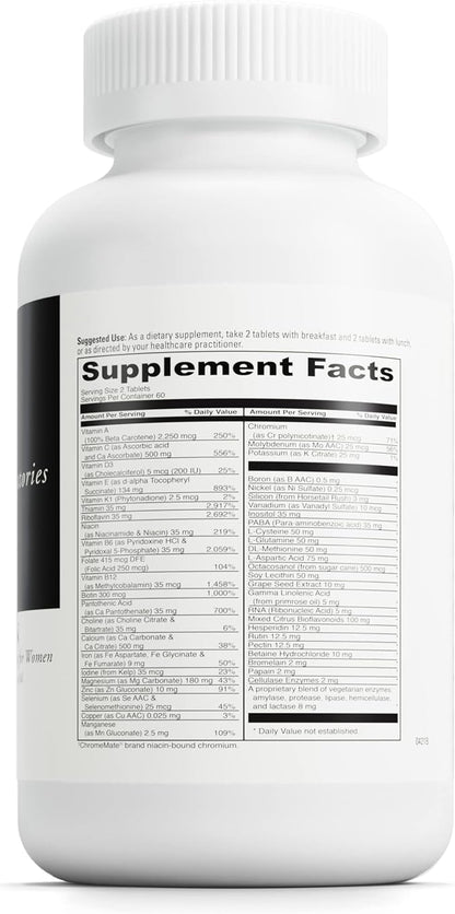 DAVINCI Labs Spectra Woman - Dietary Supplement to Support Bone Health and Women's Needs - with Vitamins, Minerals, Calcium, Beta Carotene, L-Cysteine, Grape Seed Extract, and More - 120 Tablets