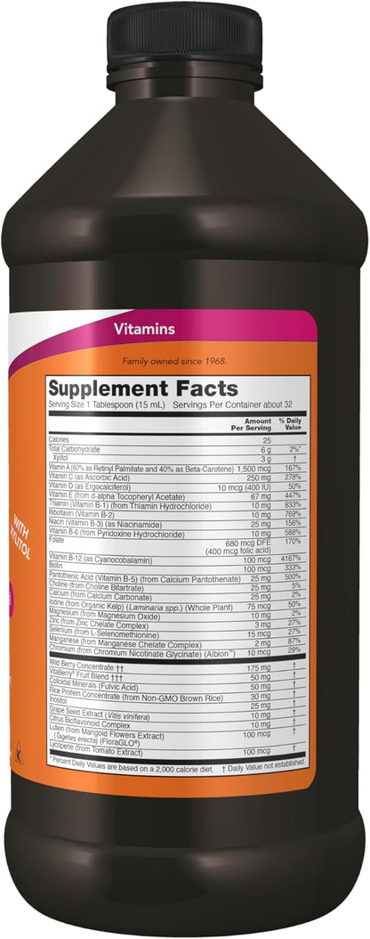 NOW Foods Supplements, Liquid Multi, Fast Absorption, Liquid Vitamin & Mineral, Wild Berry Flavor, 16-Ounce